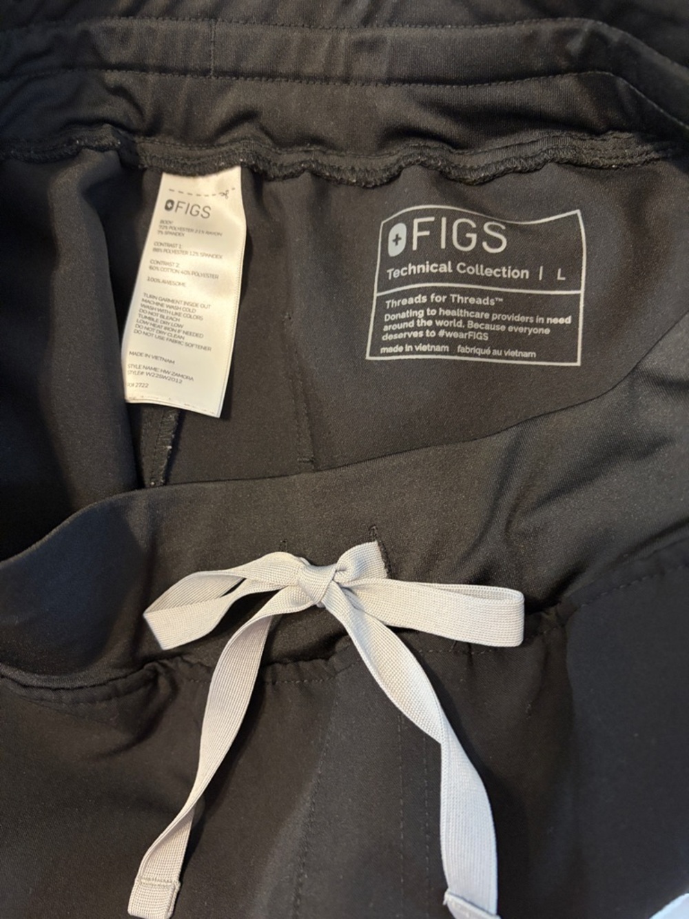 Figs Black Jogger Pants with Light Gray Drawstring - Picture 3 of 3